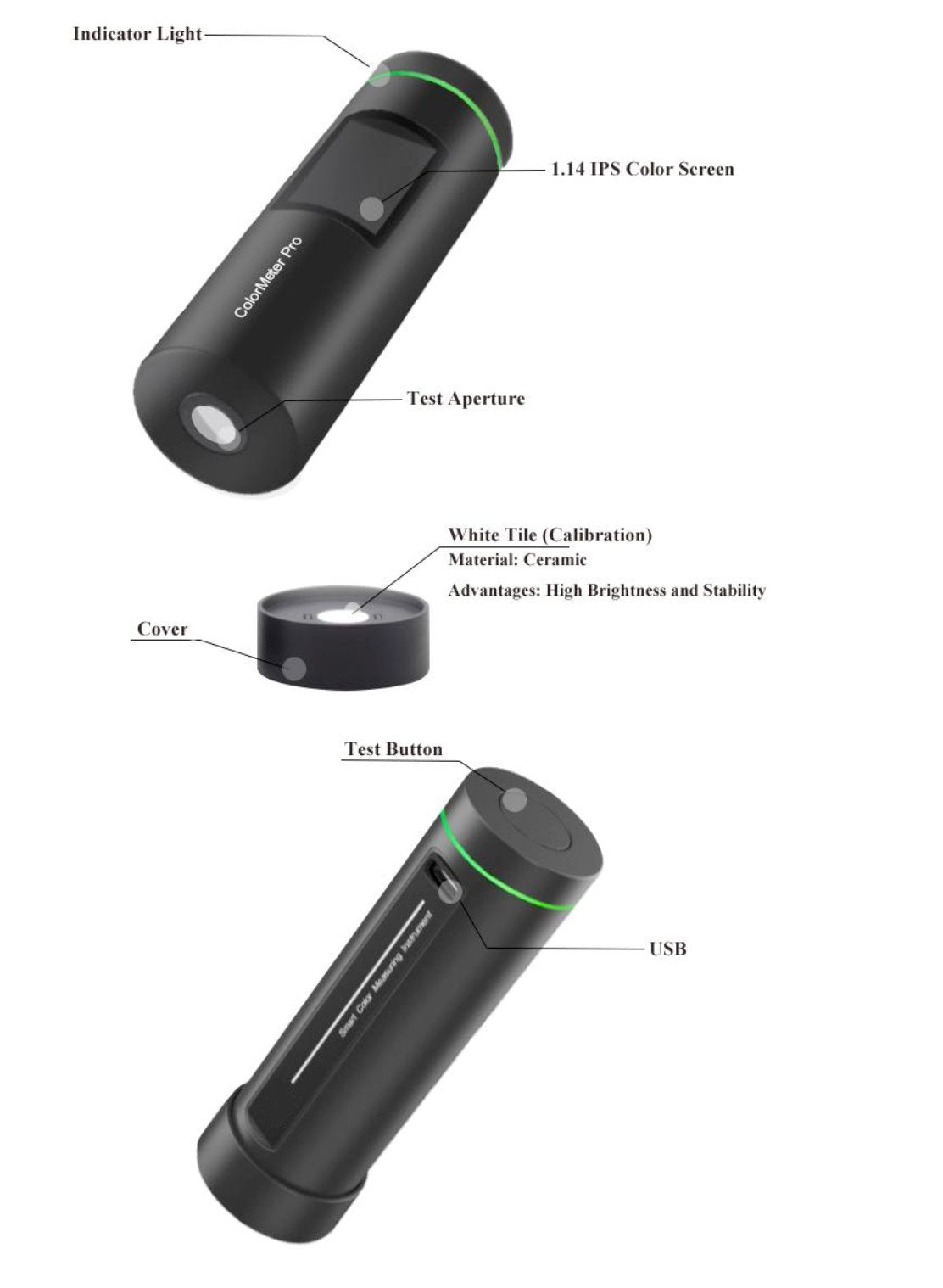 ColorMeter, color measuring tool, color management, Bluetooth colorimeter, color value measurement, color difference, color card database, AI color measurement, auto calibration colorimeter